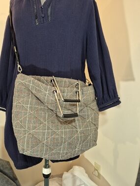 Mango Plaid Quilted Shoulder Bag with Silver Hardware